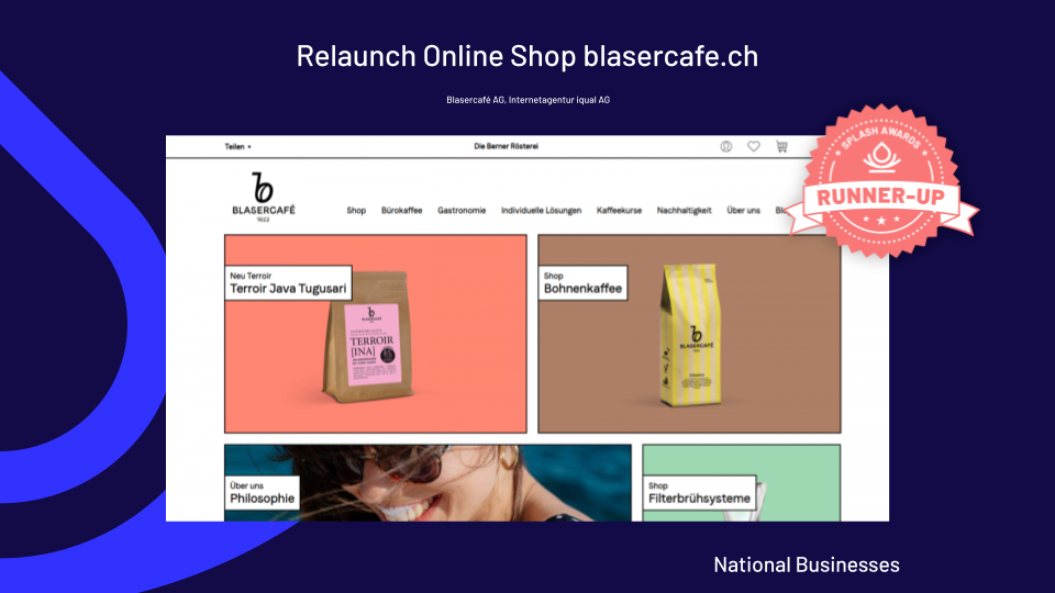 Splash Awards National Businesses Runner-up: Relaunch Online Shop blasercafe.ch by Blasercafé AG and Internetagentur iqual AG