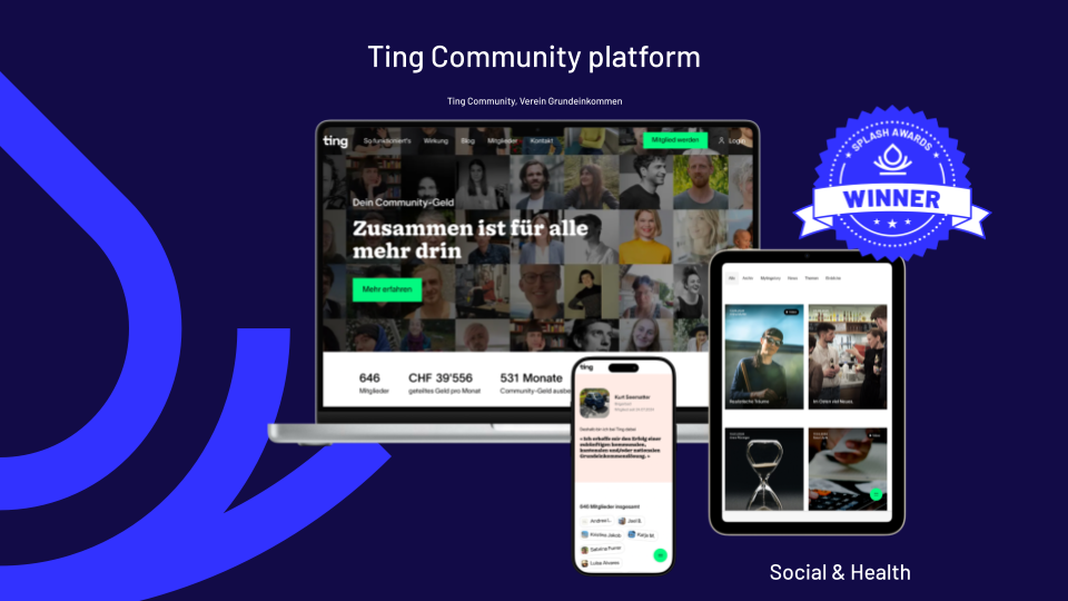 Splash Awards Social and Health Winner: Ting Community platform by Verein Grundeinkommen and Ting Community